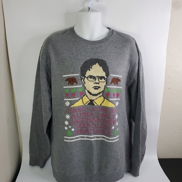 The Office Dwight Schrute Cross Stitch Fair Isle Novelty Christmas Sweatshirt XL - Picture 2 of 8